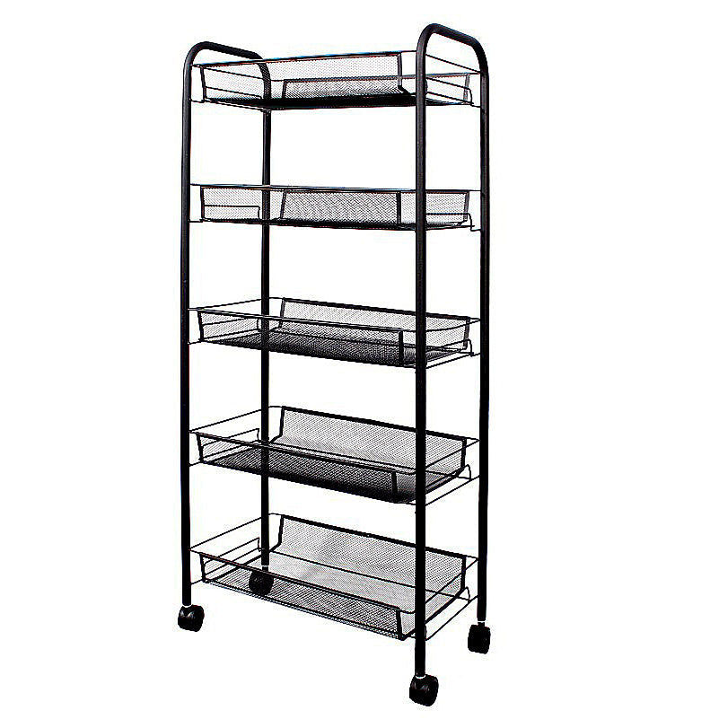 NNEAGS 5 Tier Steel Black Bee Mesh Kitchen Cart Multi-Functional Shelves Portable Storage Organizer with Wheels