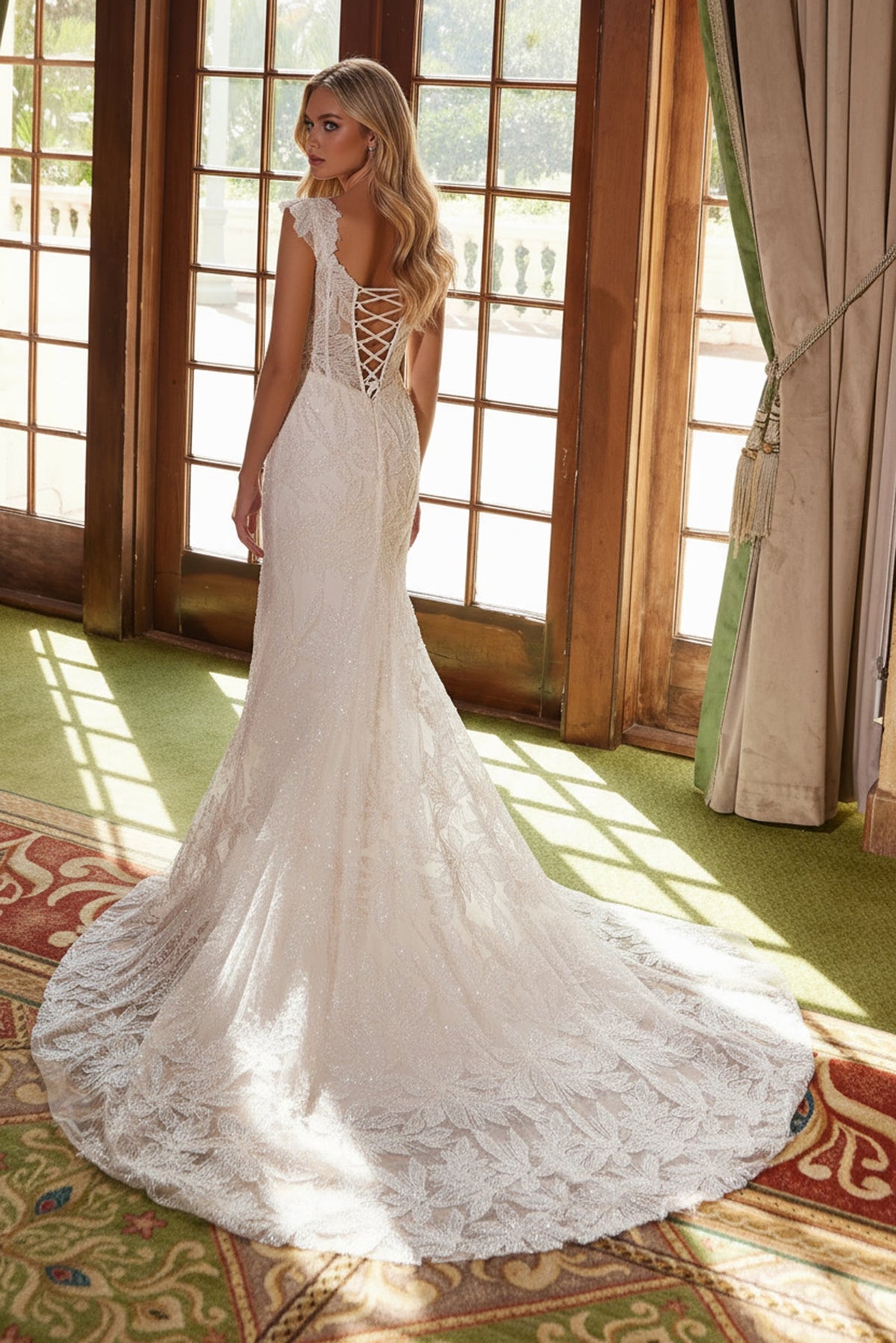 Sophisticated Regal Illusion Deep V-neck Mermaid Wedding Gown NXC1600W