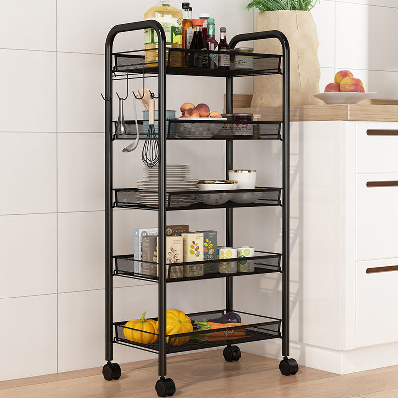 NNEAGS 5 Tier Steel Black Bee Mesh Kitchen Cart Multi-Functional Shelves Portable Storage Organizer with Wheels