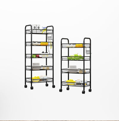NNEAGS 2X 5 Tier Steel Black Bee Mesh Kitchen Cart Multi-Functional Shelves Portable Storage Organizer with Wheels