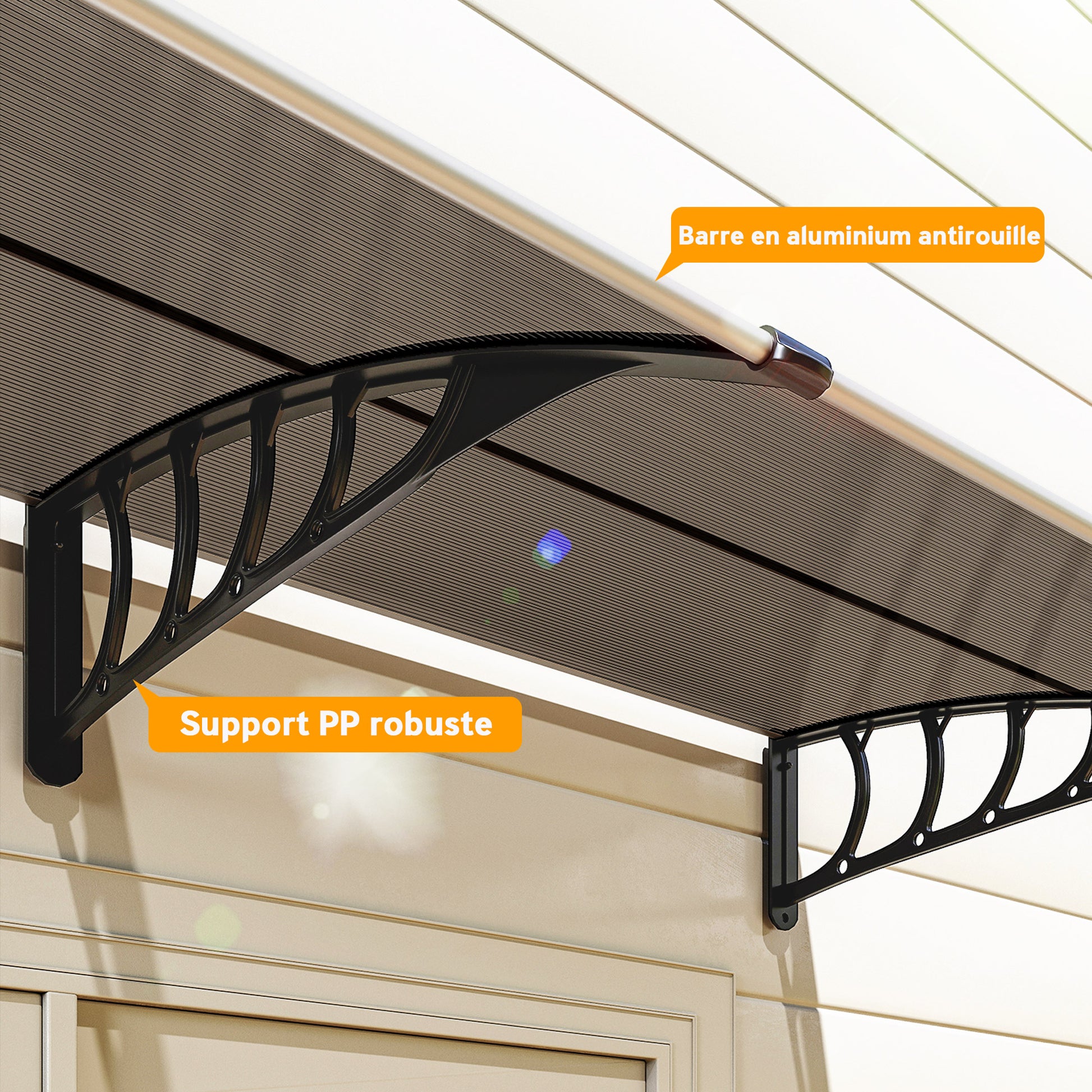 Auvent de porte toit marquise en polycarbonate auvent de porte d'entrée bord en aluminium contre la pluie et UV