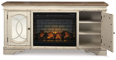 Realyn - 2 Pc. - 74" TV Stand With Electric Infrared Fireplace Insert - Chipped White