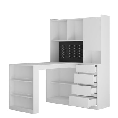 L Shaped Desk With Charger,Computer Desk With Drawers,Bookshelf,with LED Light,Modern Corner Desk,Home Office Desk,L-Shaped Study Table Writing Desk,Corner Gaming Computer Desk With Storage