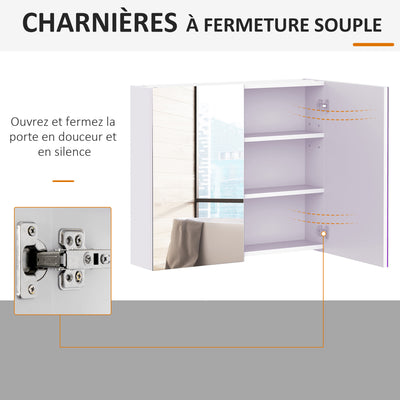 Armoire murale salle de bain avec miroir 70 x 60 cm avec étagère réglable, miroir salle de bain avec rangement, blanc