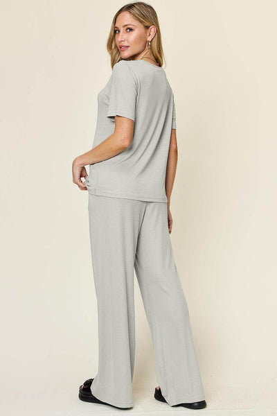 Double Take Full Size Round Neck Short Sleeve T-Shirt Set
