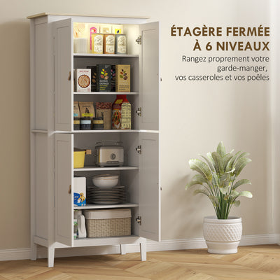 Buffet cuisine, meuble cuisine rangement haut avec LED réglable et détecteur de mouvement, 80 x 40 x 176,5 cm, blanc