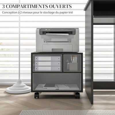 Support d'imprimante meuble de rangement bureau caisson 3 compartiments ouverts 40 x 30 x 36 cm noir