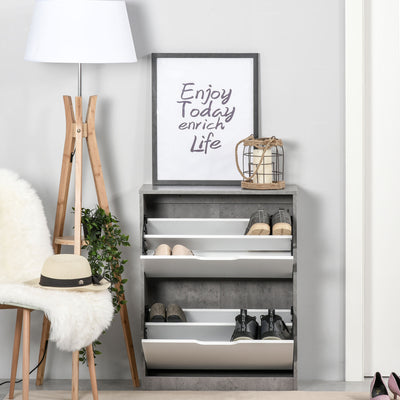 Meuble à chaussures meuble d'entrée placard de rangement, 2 portes abattantes, 62,5 x 26 x 81 cm, gris et blanc