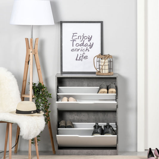 Meuble à chaussures meuble d'entrée placard de rangement, 2 portes abattantes, 62,5 x 26 x 81 cm, gris et blanc