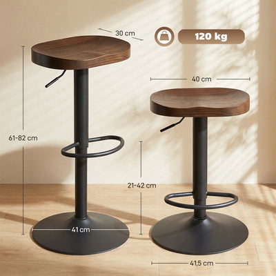 Tabourets de Bar Lot de 2 Réglables Pivotants Chaises de Cuisine avec Siège en Bois d'Orme Marron Foncé