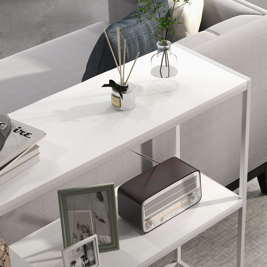 Table console en acier 2 étagères design moderne pour salon entrée couloir 100 x 30 x 87 cm blanc