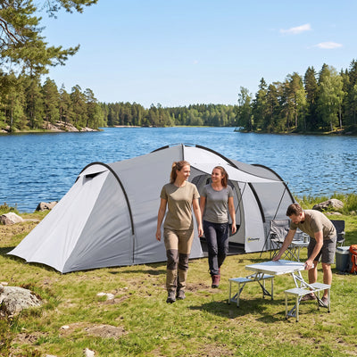Tente de camping familiale 4 personnes dôme 2 chambres 1 séjour et 1 auvent anti-UV Imperméable 2000 mm multicolore