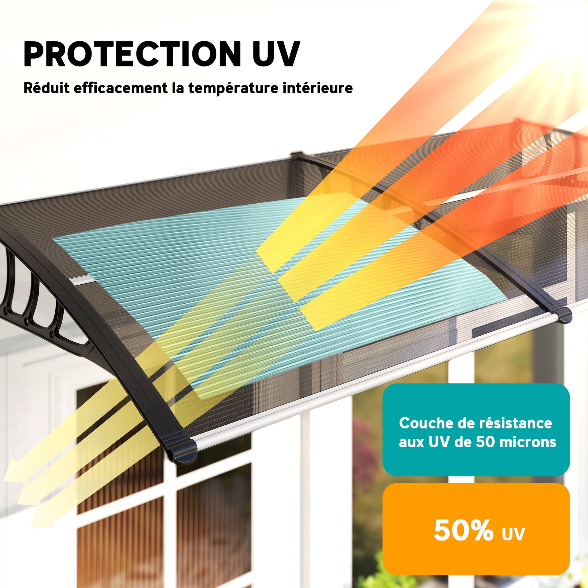 Auvent de porte toit marquise en polycarbonate auvent de porte d'entrée bord en aluminium contre la pluie et UV