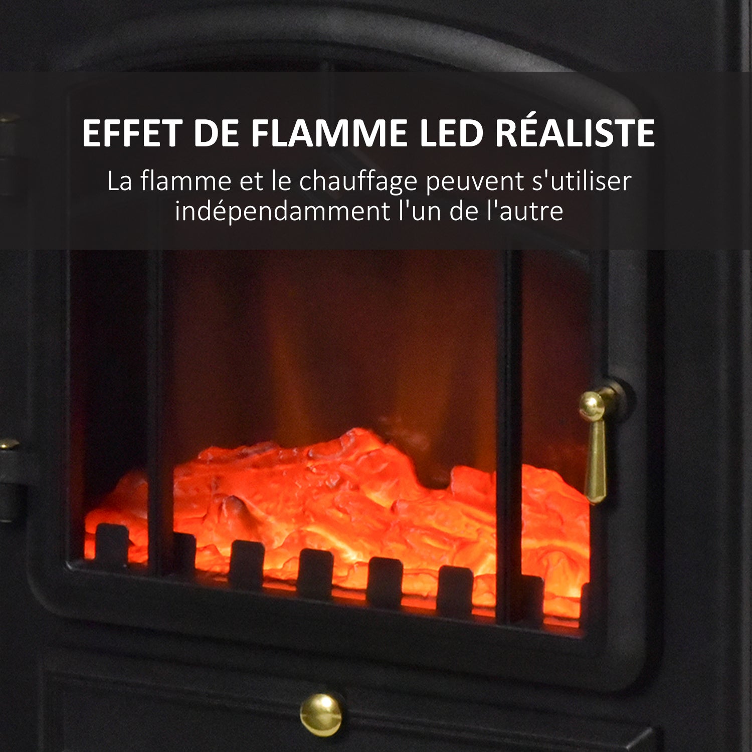 Cheminée électrique à Effet de Flamme poêle Style rétro Thermostat 1000/2000 W Anti surchauffe Noir