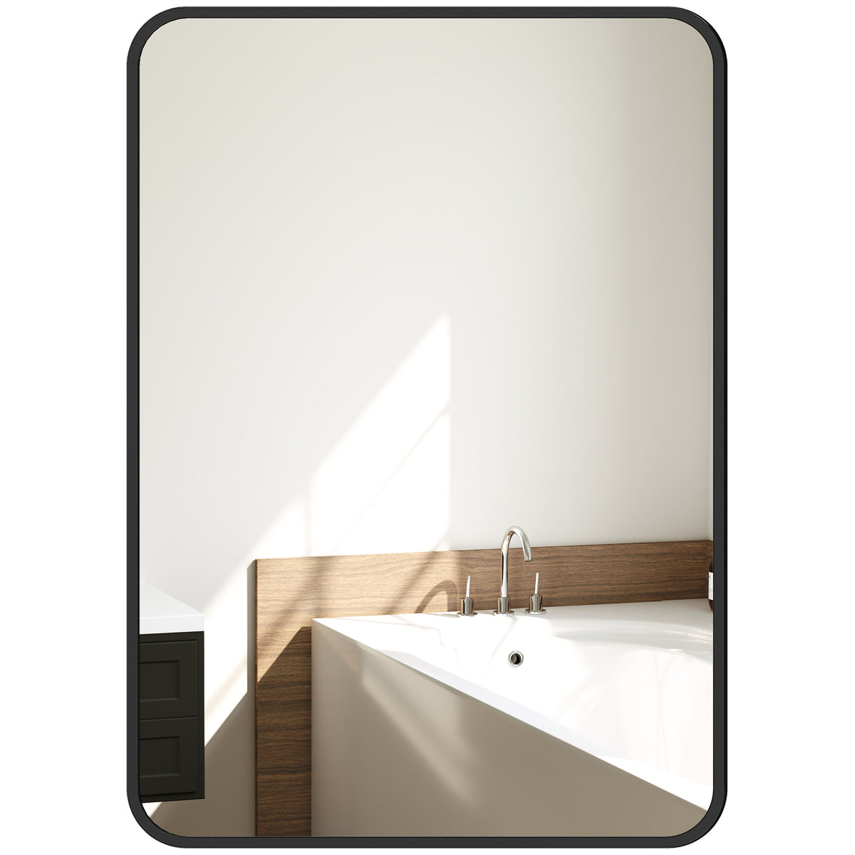 Miroir de Salle de Bain avec Cadre en Métal et Crochet, 50x2,5x70 cm, Noir