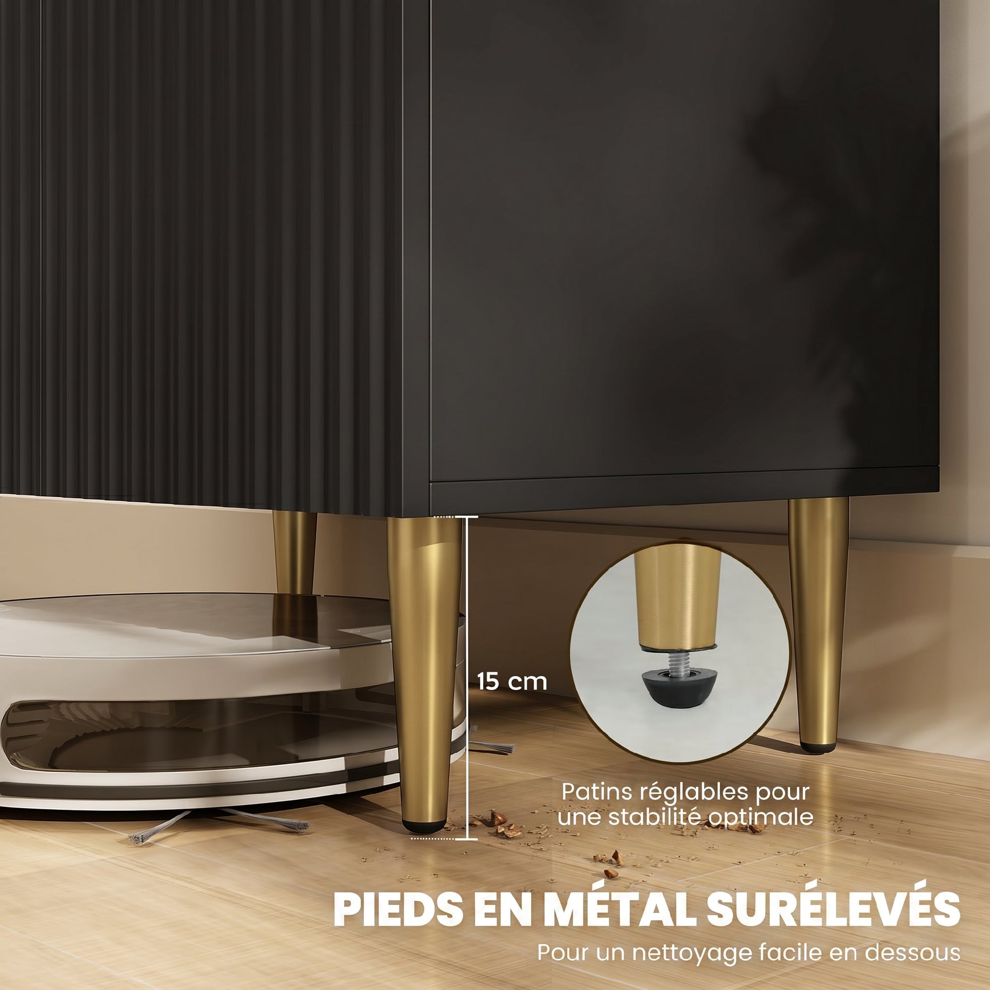 Buffet Cuisine, Meuble de Rangement avec 2 Portes, Étagère Réglable, Pieds Métalliques Surélevés, 60 x 40 x 80 cm, Noir