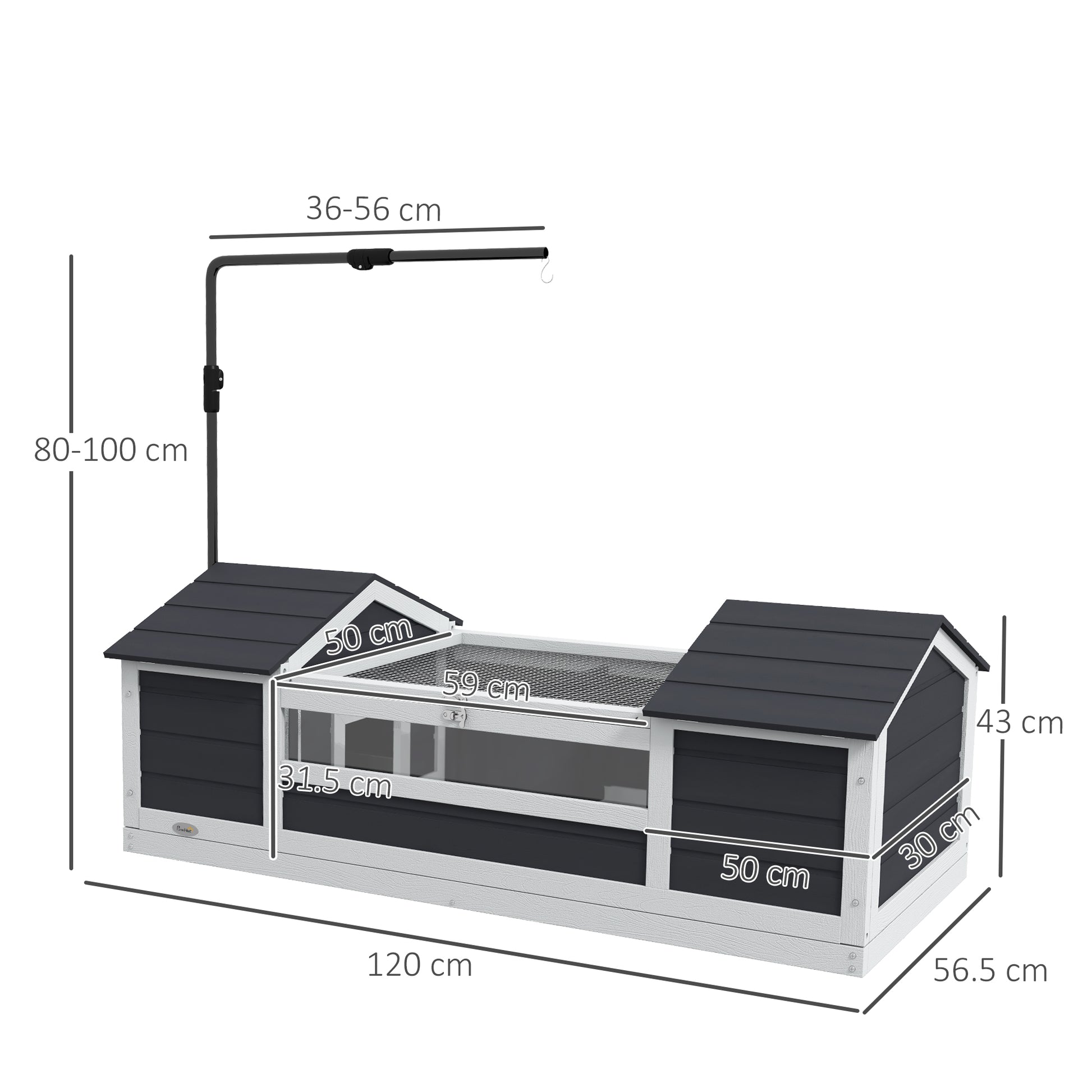 Maison tortue terrestre extérieure enclos tortue 2 niches support de lampe réglable bois massif 120 x 56,5 x 43 cm gris