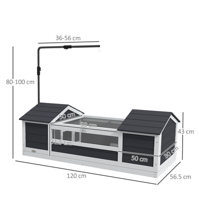 Maison tortue terrestre extérieure enclos tortue 2 niches support de lampe réglable bois massif 120 x 56,5 x 43 cm gris