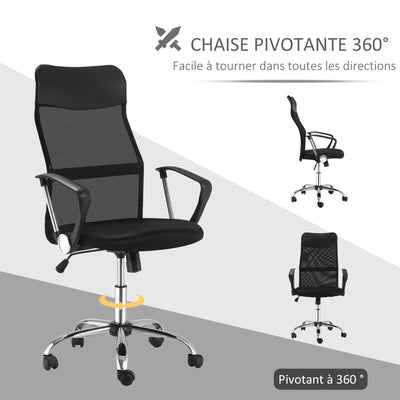 Fauteuil de bureau manager grand confort dossier ergonomique hauteur assise réglable pivotant tissu maille noir