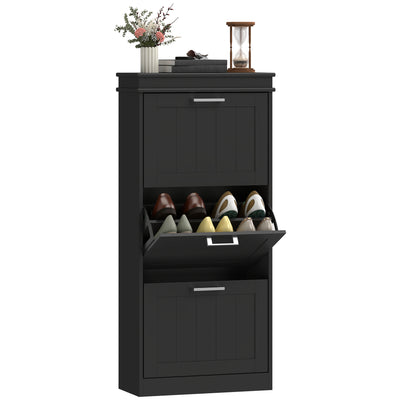 Meuble à chaussures, armoire à chaussures 3 portes abattants 15 paires, étagères réglables, 54 x 24 x 117,5 cm, noir
