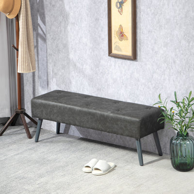 Banc bout de lit banquette capitonnée style vintage 114 x 38 x 42 cm piètement bois revêtement gris