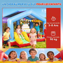 Château gonflable 4 en 1, aire de jeux avec souffleur, toboggan, piscine à balles, jeu de lancer d'anneaux, multicolore