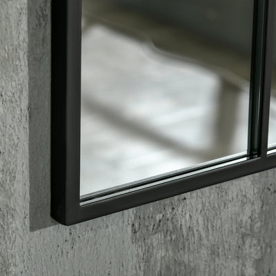 Miroir mural arqué 91 x 60 cm, miroir verrière arche style industriel, miroir de fenêtre arqué avec cadre métallique, pour salon, chambre, couloir, noir