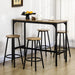 Ensemble table haute et 4 tabourets avec Repose-Pieds, métal noir et aspect bois pour cuisine salle à manger Aosom