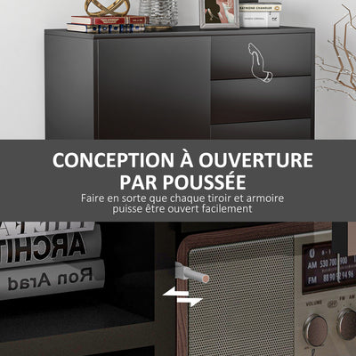 Commode Buffet Meuble de Rangement 2 tiroirs 2 Portes avec étagère 79 x 36 x 74 cm noir brillant