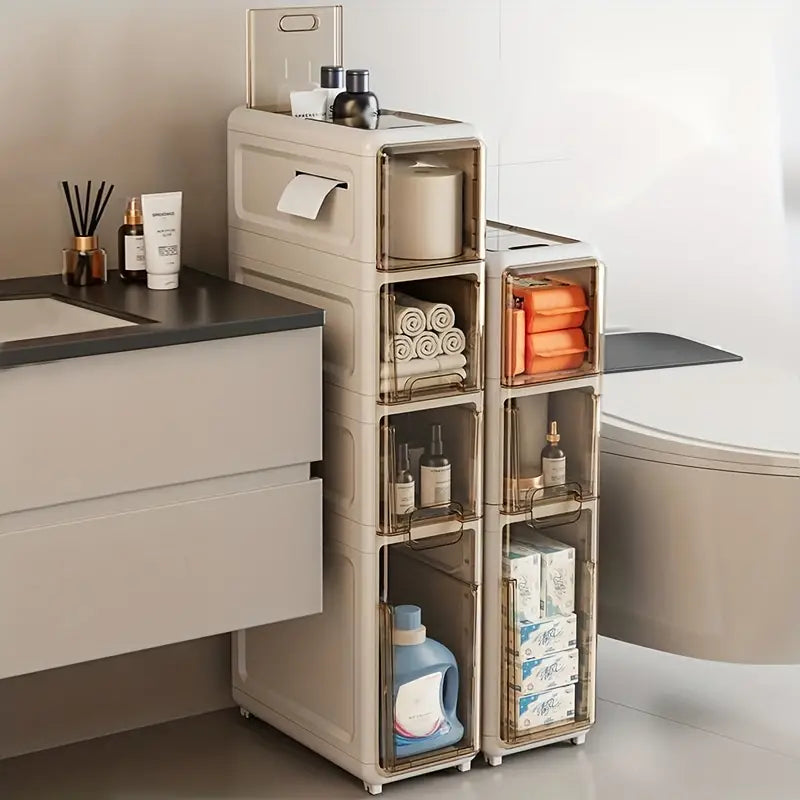 Maximize Your Bathroom Space with our Waterproof Trolley Storage Rack CAN