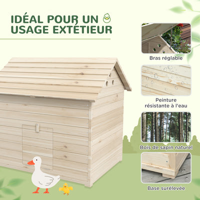Abri pour canards maison pour canards avec toit ouvrant ventilation et porte-rampe 100 x 82,5 x 91 cm bois naturel
