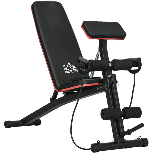 Banc de musculation pliable inclinable, banc réglable pour le développé couché, le curl biceps, la musculation du dos et des abdominaux, avec extenseur des jambes, acier, noir rouge