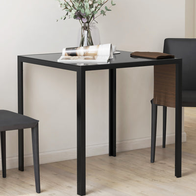 Table à manger pour 4 personnes, table de cuisine avec plateau en verre trempé et pieds en acier, 75 x 75 x 75 cm, noir