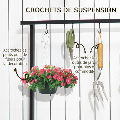 Porte plante suspendue en bois 3 niveaux + barre support avec 4 crochets pour pots suspendus 80 x 36 x 174 cm