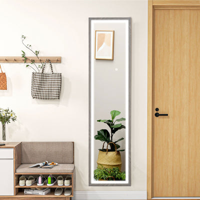 Grand miroir pleine longueur, miroir mural ou sur pied rectangulaire, 40 x 160 cm avec éclairage LED 3 couleurs, gris