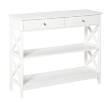 Table de console table d'entrée style table de drapier néo-rétro 2 tiroirs 2 étagères dim. 100L x 30,5l x 80H cm en bois blanc