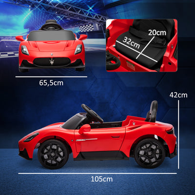 Voiture électrique pour enfants sous licence Maserati MC20 12V, Télécommande, LED, Musique et Klaxon, 3 à 6 Ans, rouge