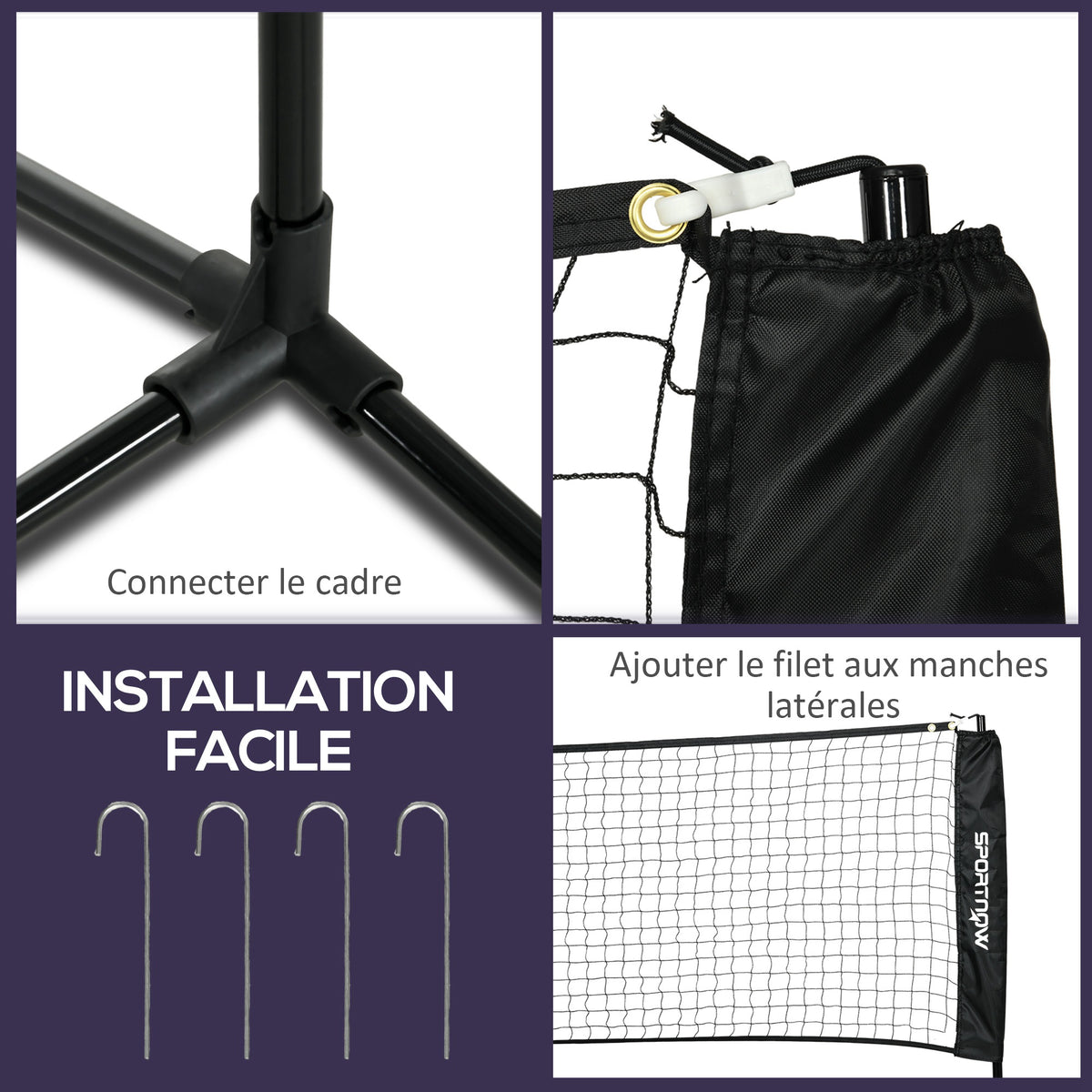 Ensemble set complet de badminton, pickleball et volleyball, 3 en 1, jeux sport extérieur avec filet hauteur réglable