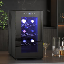 Cave à vin 8 bouteilles 21L, réfrigérateur à vin et boissons avec température réglable 8-18°C, porte en verre, noir