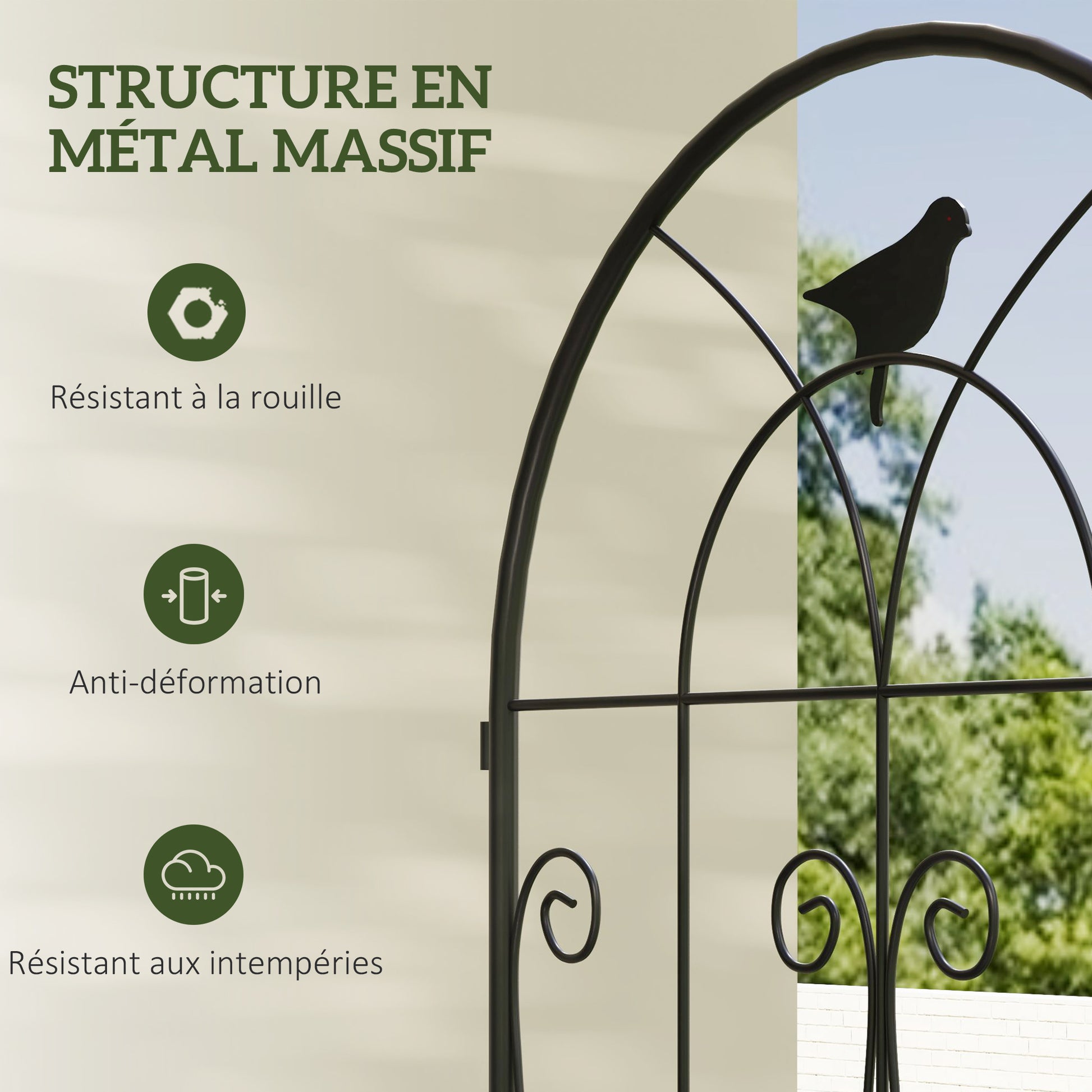 Support pour plantes grimpantes avec oiseaux lot de 2 treillis de jardin pour légume vigne fleur métal 50 x 120 cm noir