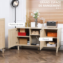 Buffet Meuble de Rangement Placard 3 Portes avec étagère réglable Effet cannage Style bohème - 136 x 41 x 70 cm