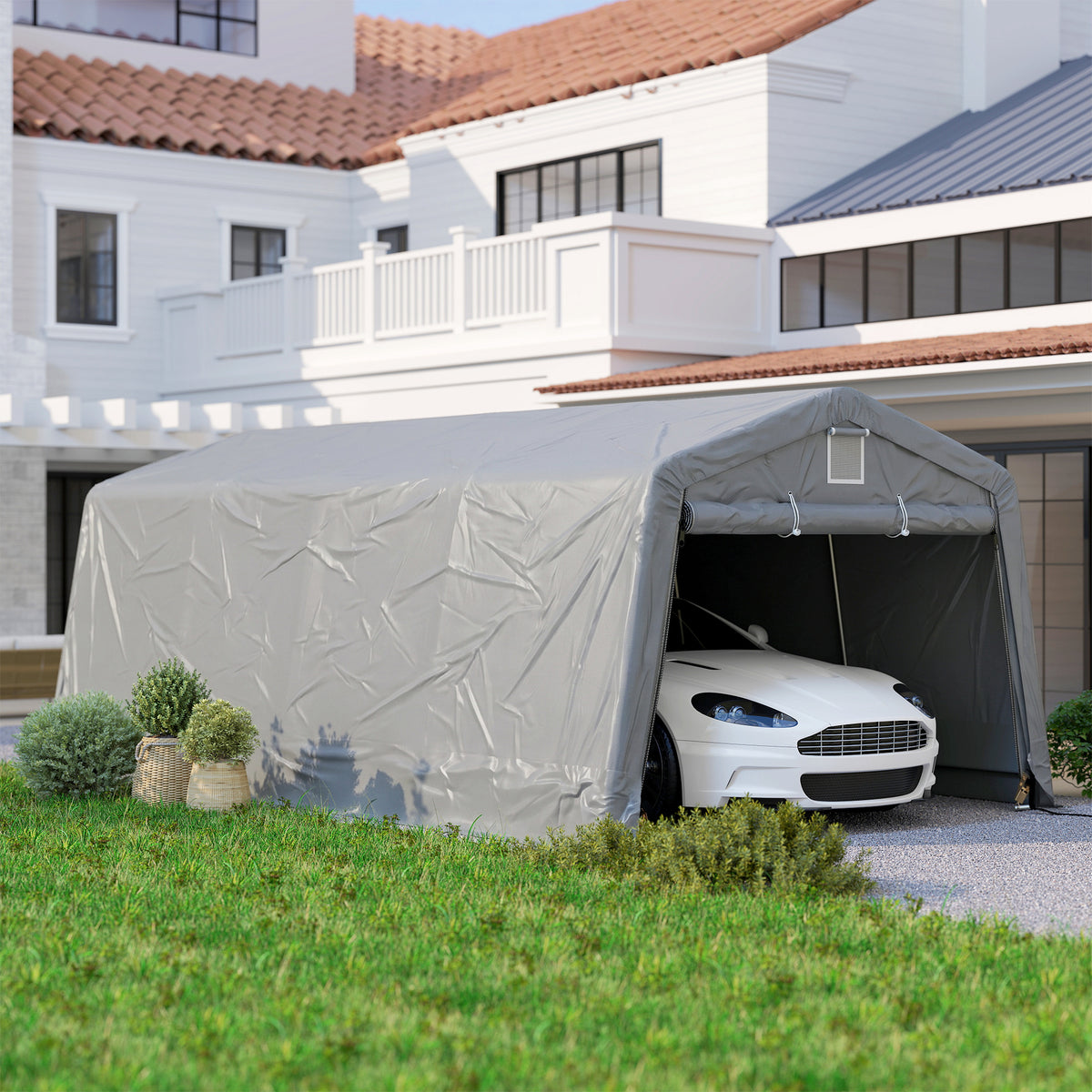 Tente garage carport dim. 6,2L x 3,3l x 2,4H m acier galvanisé robuste PE haute densité 150 g/m² imperméable anti-UV