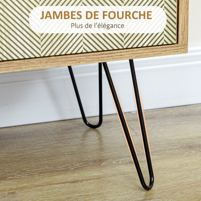 Meuble de rangement commode buffet 4 tiroirs 1 placard - pieds épingles à cheveux style bohème 79 x 39 x 86 cm marron