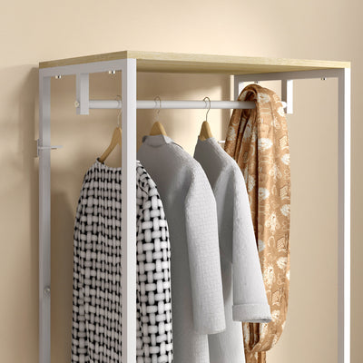 Porte-Manteaux avec tringle et 2 étagère à chaussures 60L x 40l x 167,5H cm Aspect bois Clair métal Blanc
