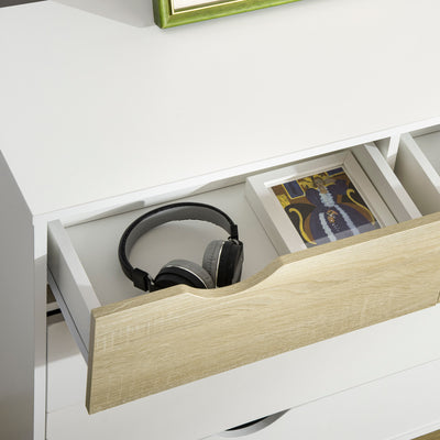Commode 5 tiroirs Design scandinave Meuble de Rangement Chambre Panneau de Particules 99 x 39 x 101 cm Blanc Aspect chêne Clair