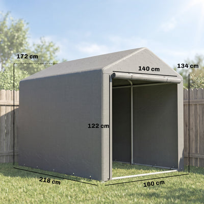 Abri de jardin tente de stockage imperméable abri moto porte enroulable fermeture éclair, 160 x 218 x 172 cm, gris clair