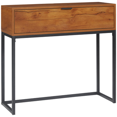 Console meuble, table console avec tiroir et pieds en acier, pour salon, entrée, couloir, 80 x 30 x 76 cm, marron