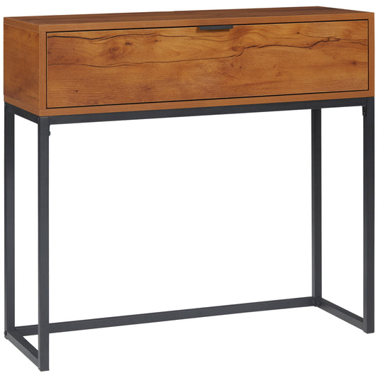 Console meuble, table console avec tiroir et pieds en acier, pour salon, entrée, couloir, 80 x 30 x 76 cm, marron