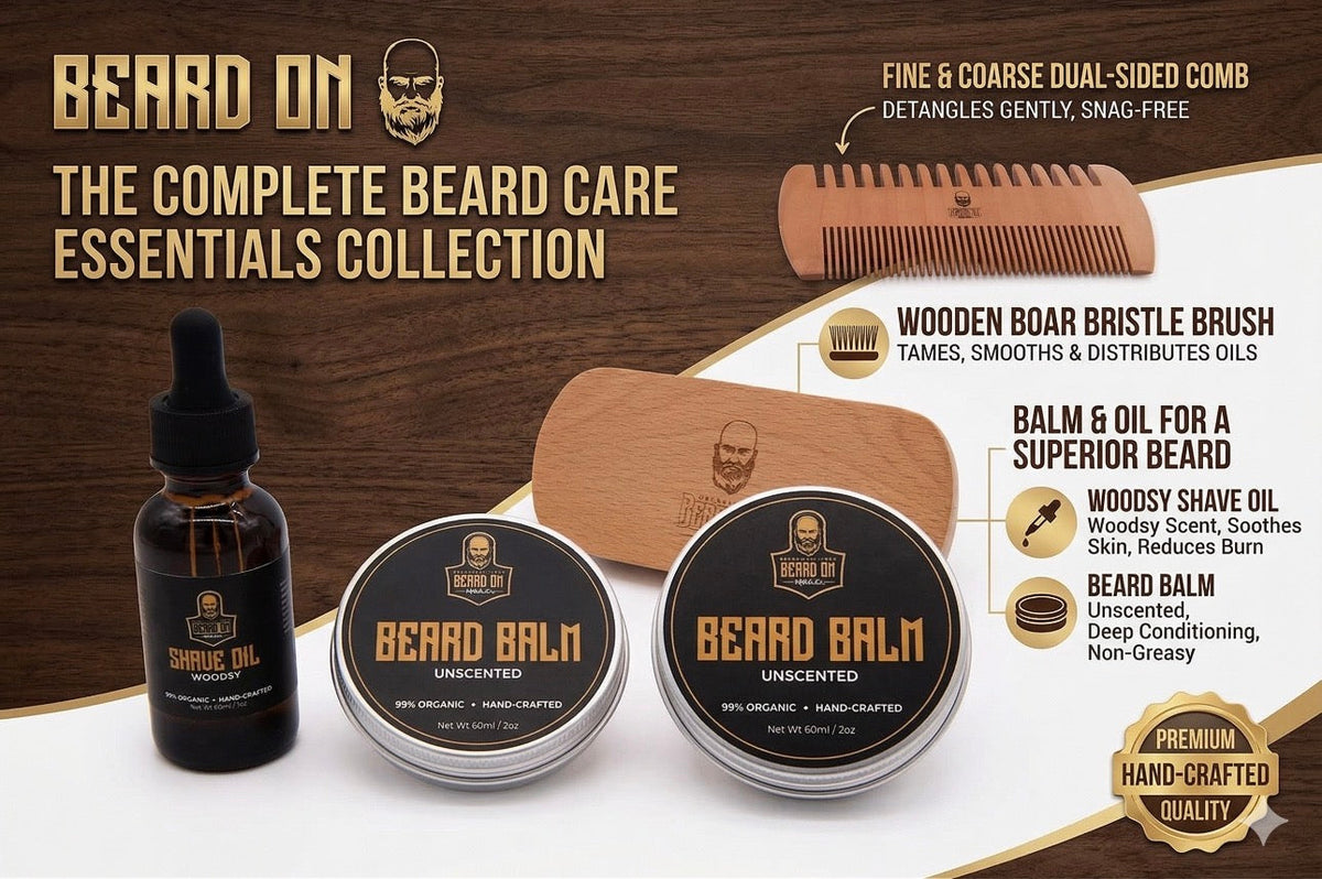 Beard Growth & Grooming Kit – USDA Certified Organic Beard Oil, Balm & Wooden Comb