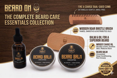 Beard Growth & Grooming Kit – USDA Certified Organic Beard Oil, Balm & Wooden Comb